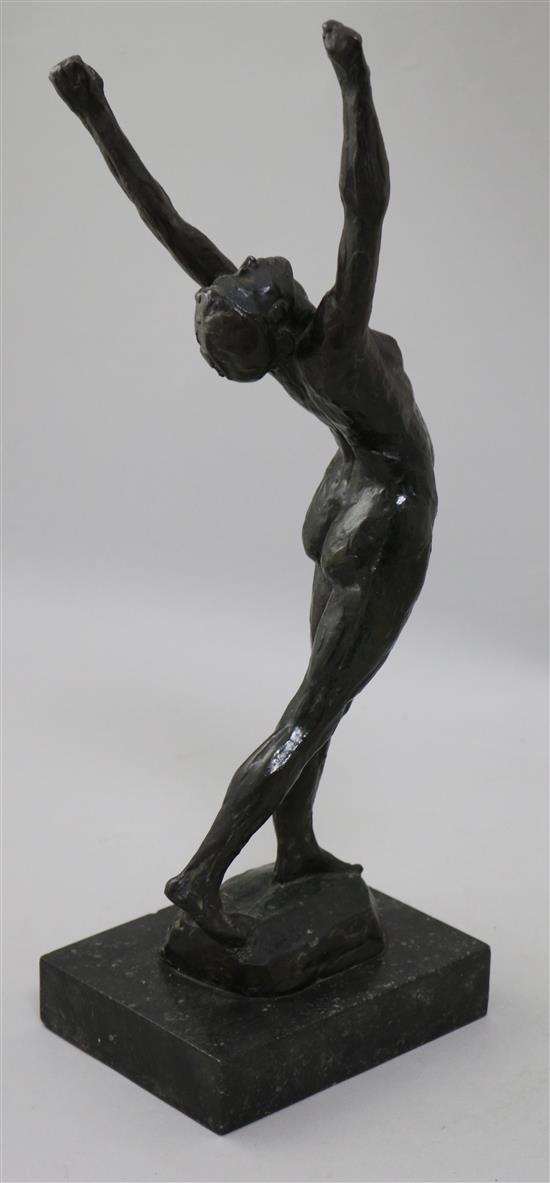 Georges Halbout (French 1896-1986), a bronze study of a female figure stretching, signed to base, bearing A Valsuani foundry mark.